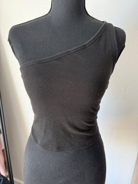 PINK Victoria's Secret Black One-Shoulder Ribbed Tank